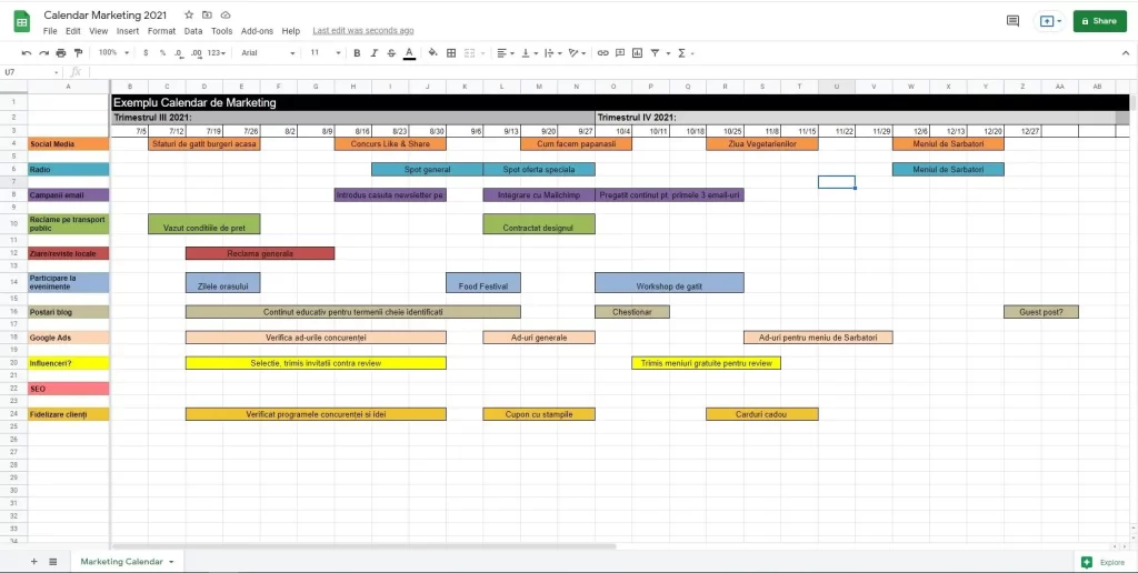 template calendar de marketing, plan marketing restaurante