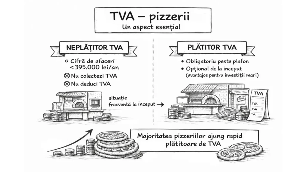 TVA pentru pizzerii – diferența dintre neplătitor TVA și plătitor TVA în funcție de cifra de afaceri și investiții