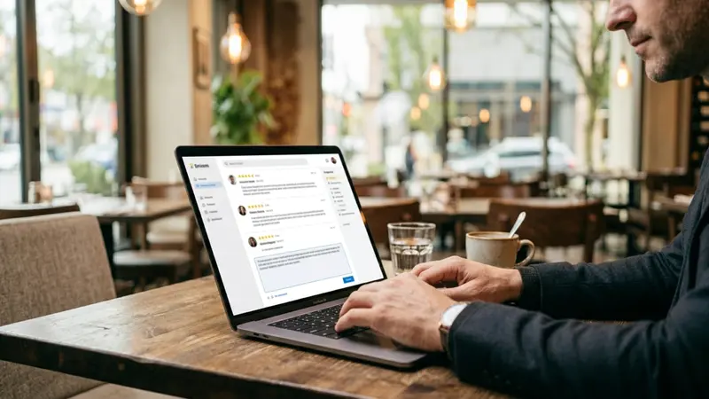 manager de restaurant raspunde la recenzii online pe laptop